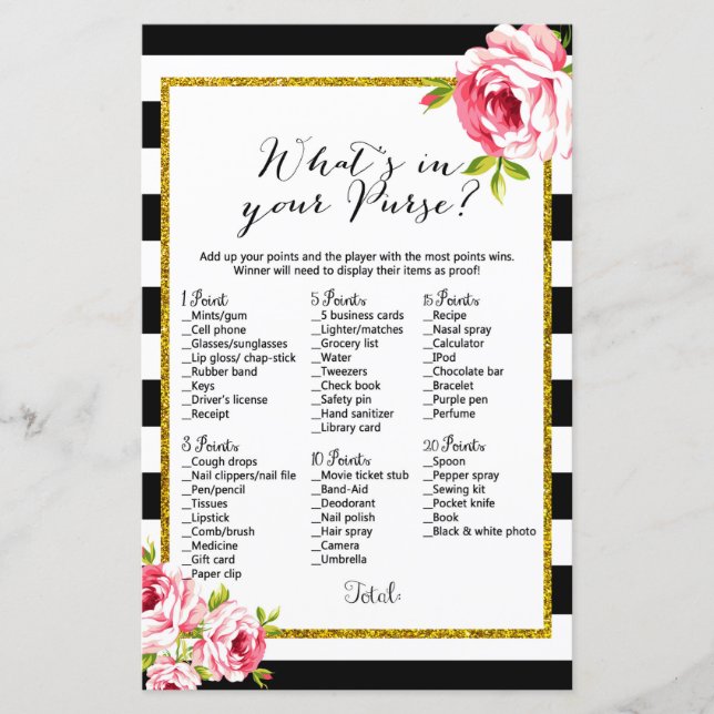 What's in your Purse - Bridal Shower Game (Front)