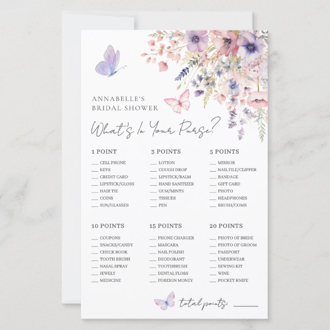 What's In Your Purse Bridal Shower Game (Front)