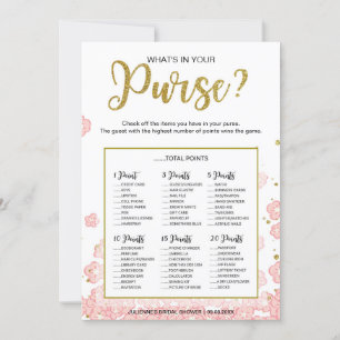 What's In Your Purse Bridal Shower Game Gold Pink