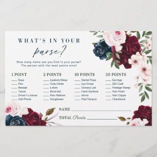 What's in Your Purse? Burgundy Florals Shower Game