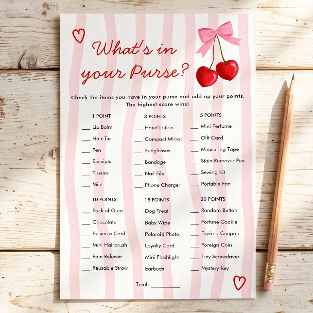 What's in your Purse Cherry Bow Bridal Shower Game (Creator Uploaded)
