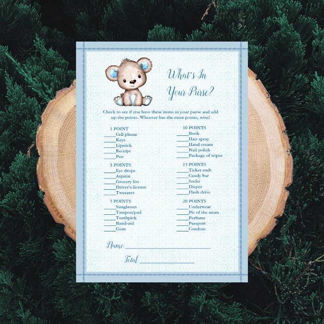 Whats In Your Purse Cute Brown Bear Game Card (Creator Uploaded)