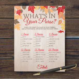 What's In Your Purse Fall Bridal Shower Game Notepad