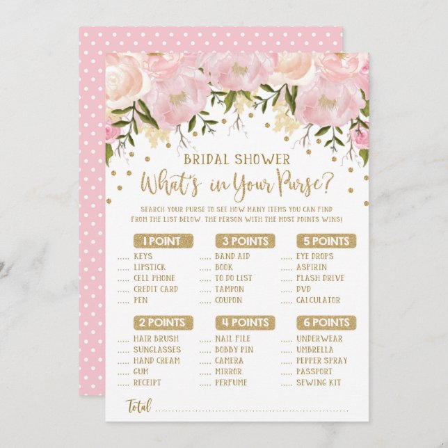 What's in your purse flower bridal shower game invitation (Front/Back)