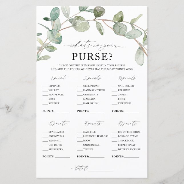 What's In Your Purse Game (Front)