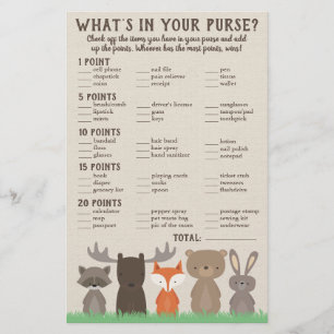 What's in Your Purse Game for Woodland Baby Shower Flyer