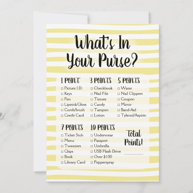 What's In Your Purse Game Yellow White Shower (Front)
