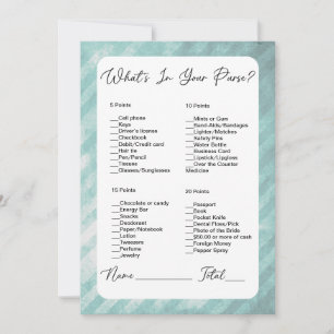 What's In Your Purse Green Stripes Bridal Shower Invitation