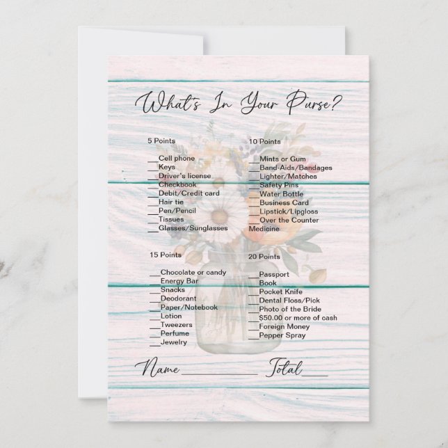 What's In Your Purse Mason Jar Bridal Shower Invitation (Front)