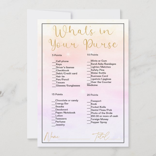 What's In Your Purse Pastel Clouds Bridal Shower Invitation (Front)