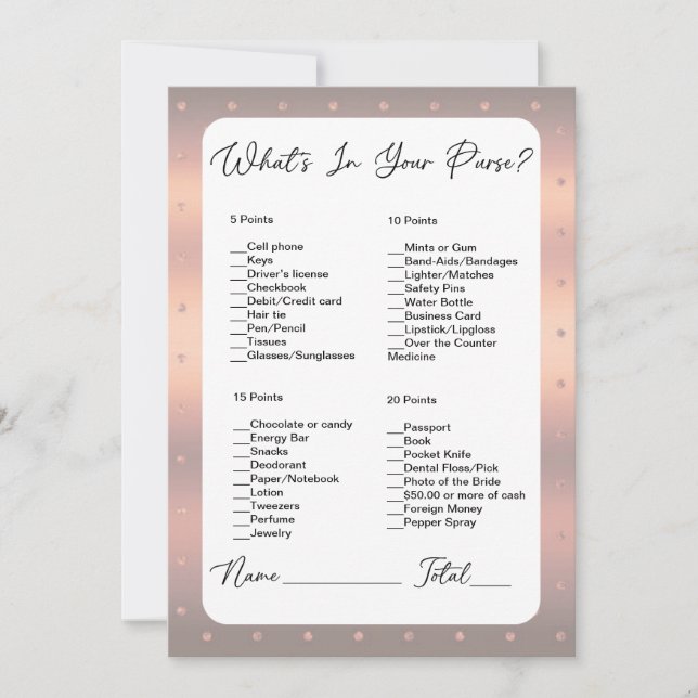 What's In Your Purse Rose Gold Dot Bridal Shower Invitation (Front)