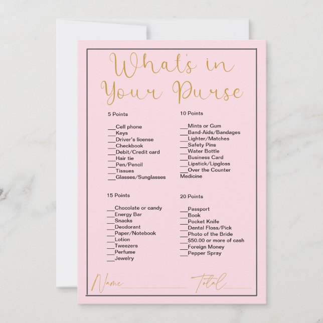What's In Your Purse Soft Pink Bridal Shower Invitation (Front)