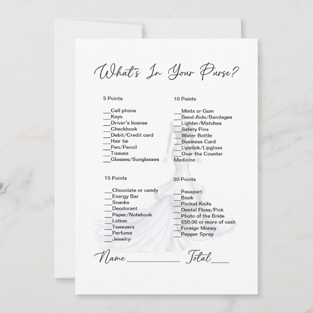 What's In Your Purse Wedding Dress Bridal Shower Invitation (Front)
