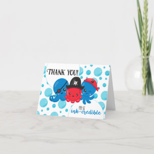 "What's Kraken" Octopus Pirate Children's Birthday Thank You Card
