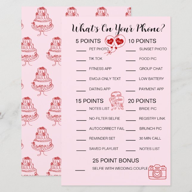 What's on Your Phone Game - Bridal Shower Activity (Front/Back)