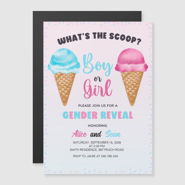 What's the Scoop Celebration-Sweet Gender Reveal! Magnetic Invitation (Front/Back)