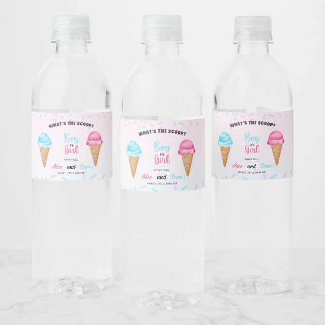What's the Scoop Celebration- Sweet Gender Reveal! Water Bottle Label (Bottles)