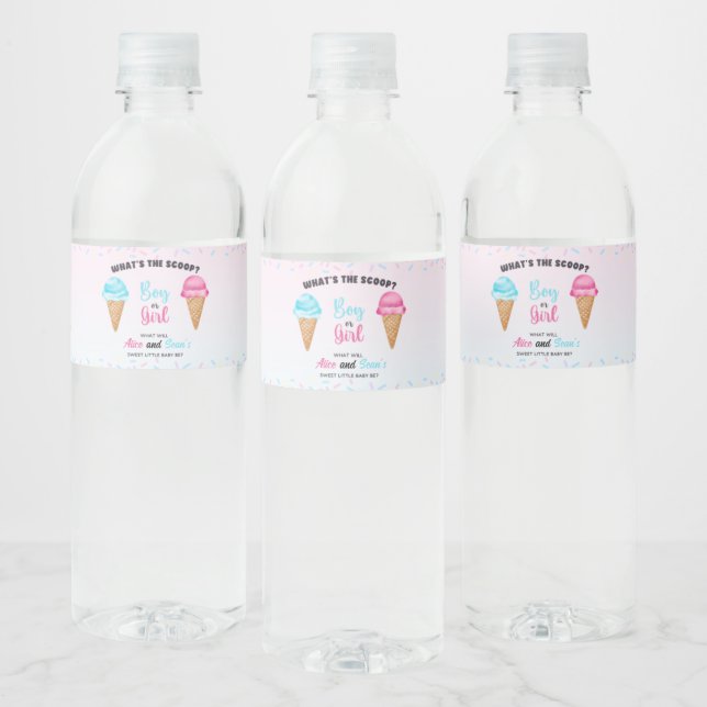 What's the Scoop Celebration- Sweet Gender Reveal! Water Bottle Label (Bottles)