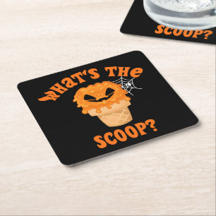 What's The Scoop Gender Reveal Halloween Ice Cream Square Paper Coaster