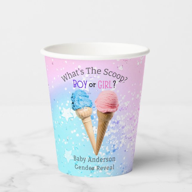What's The Scoop Gender Reveal Ice Cream Custom Paper Cups (Front)