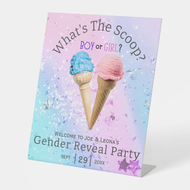 What's The Scoop Gender Reveal Ice Cream Custom Pedestal Sign (Front)