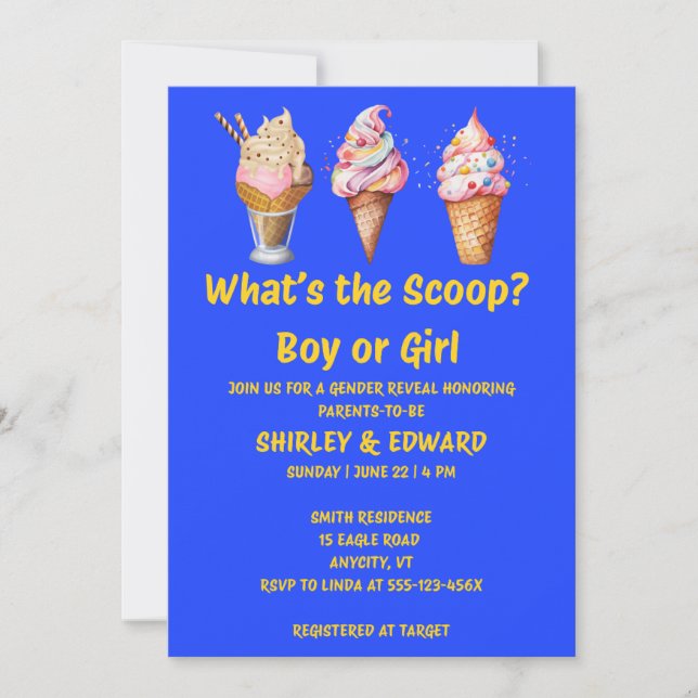 What's the Scoop gender reveal party Invitation (Front)