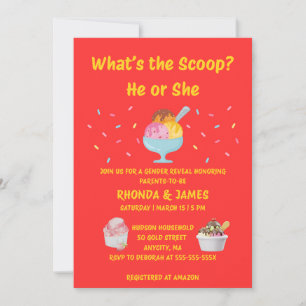 What's the Scoop Gender Reveal Party Invitation