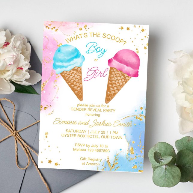 What's the scoop ice cream gender reveal  invitation (What's the scoop gender reveal invite ice cream gender reveal invitation template instant download)