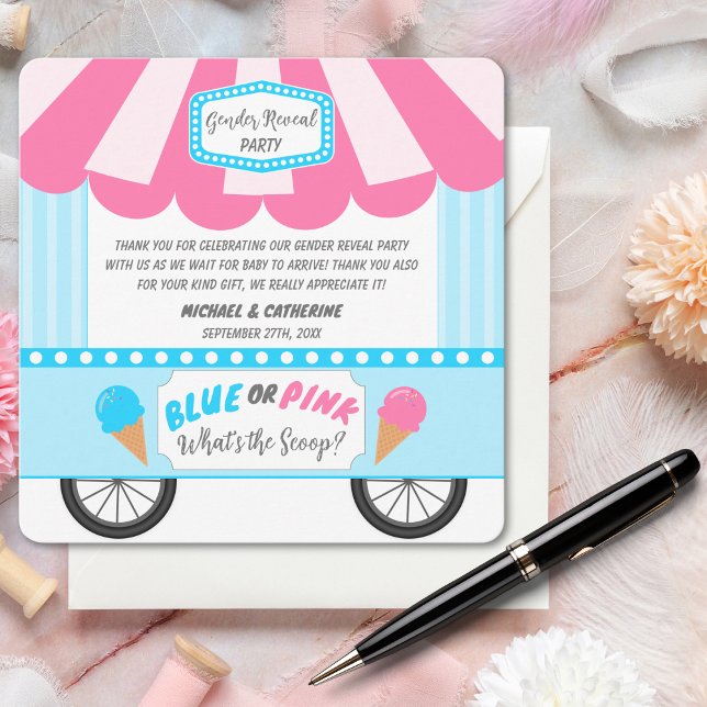What's The Scoop Ice Cream Parlour Gender Reveal Thank You Card (Creator Uploaded)
