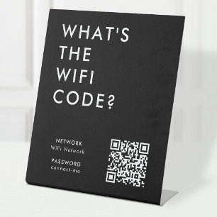 What's the WiFi Code? Network Password Black QR Pedestal Sign