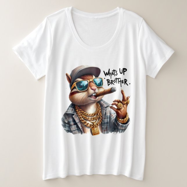 what's up brother Squirrel Smoking Cigar Plus Size T-Shirt (Design Front)