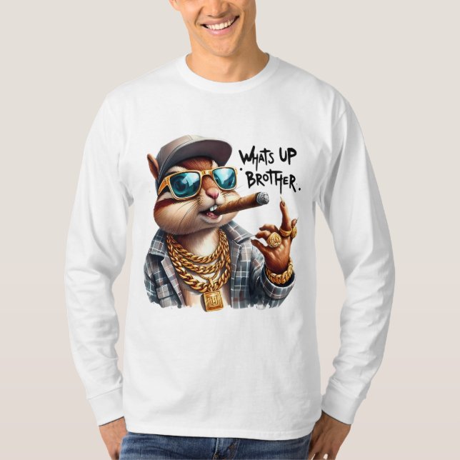 what's up brother Squirrel Smoking Cigar T-Shirt (Front)