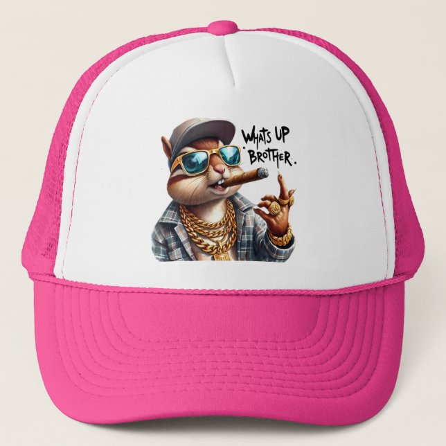what's up brother Squirrel Smoking Cigar Trucker Hat (Front)