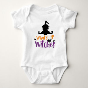 What's Up Witches, Witch, Cat, Bats, Halloween Baby Bodysuit