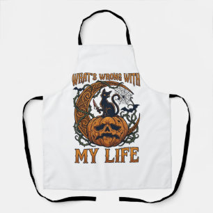 Whats Wrong Life Halloween Black Cat Pumpkin Knife Apron