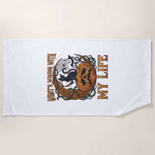 Whats Wrong Life Halloween Black Cat Pumpkin Knife Beach Towel