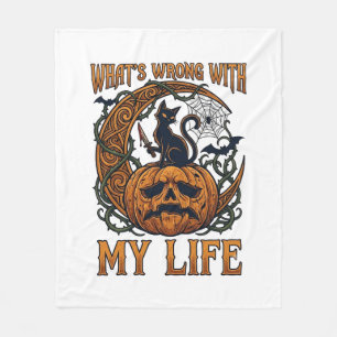 Whats Wrong Life Halloween Black Cat Pumpkin Knife Fleece Blanket