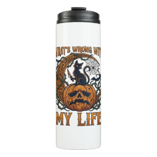 Whats Wrong Life Halloween Black Cat Pumpkin Knife Thermal Tumbler