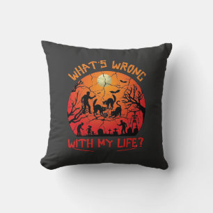 Whats Wrong Life Halloween Black Cats Zombies Grav Cushion