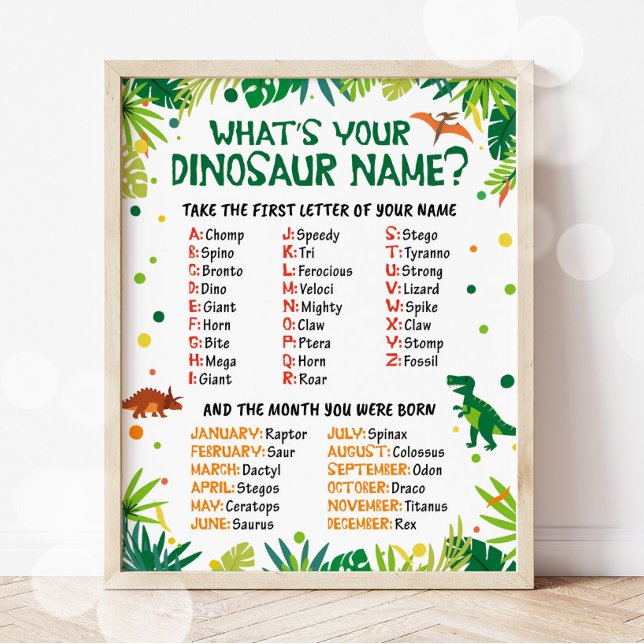 What's Your Dinosaur Name Party Game Poster (Creator Uploaded)