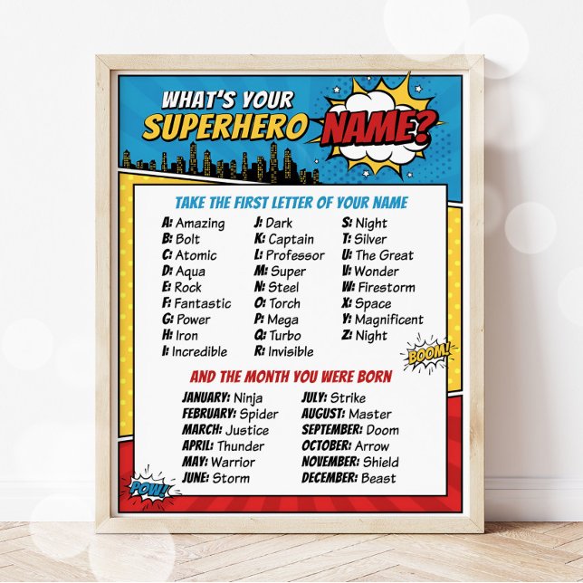 What's Your Superhero Name Party Game Poster (Creator Uploaded)