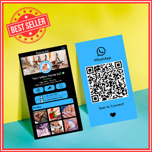 WhatsApp Nail Salon Blue  Social Media QR Code Business Card