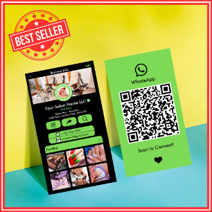 WhatsApp Nail Salon Green     Social Media QR Code Business Card