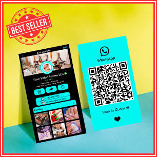 WhatsApp Nail Salon Turquoise Social Media QR Code Business Card