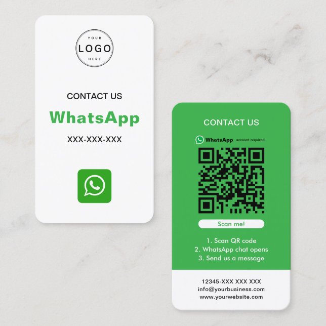 WhatsApp QR Code Simple Minimalist Logo Business Card (Front/Back)
