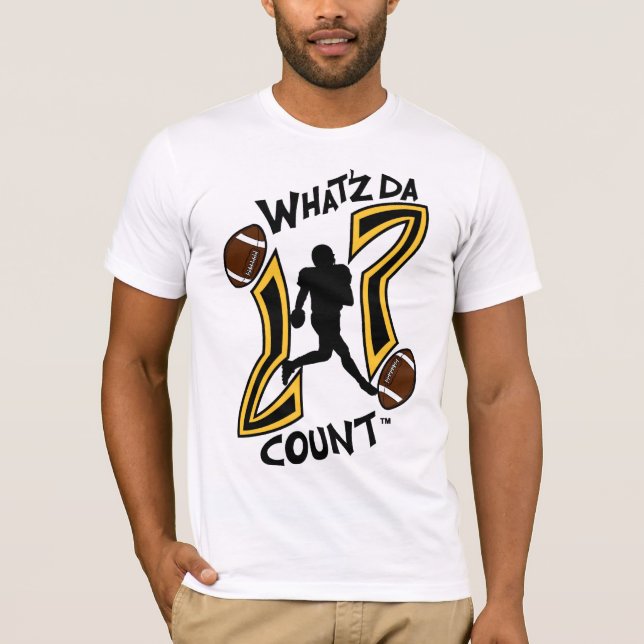 WHAT'Z DA COUNT BLACK AND YELLOW FOOTBALL LOGO T-Shirt (Front)