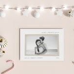 Wheat | Dreamy Wish Season's Greetings Photo Holiday Card<br><div class="desc">Understated and elegant, our chic holiday card frames your favorite photo with watercolor brush swashes in sheer neutral tan, with "Season's Greetings" at the top in delicate block and italic lettering. Personalize with your family name(s) and the year at the bottom. A back pattern of tiny pine trees in white...</div>
