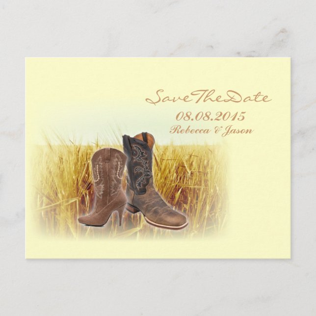wheat farm western cowboy wedding save the date announcement postcard (Front)