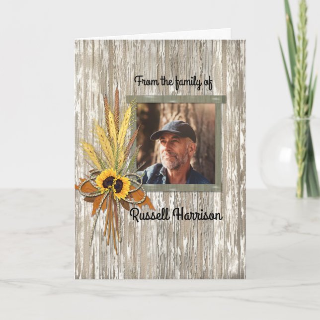 Wheat Farmer Photo Sympathy Thank You Memorial Card (Front)