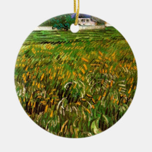Wheat Field at Auvers by Vincent van Gogh Ceramic Tree Decoration